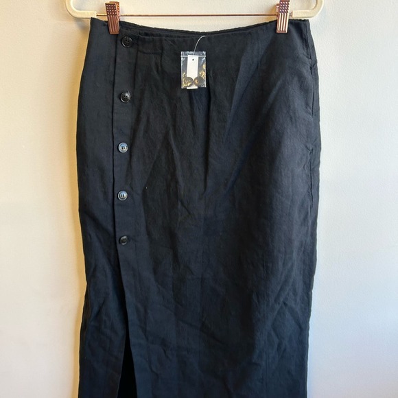 Madewell Black Button Front Wrap Midi Dress Women's NWT Size 4 Linen High Rise - Picture 2 of 7